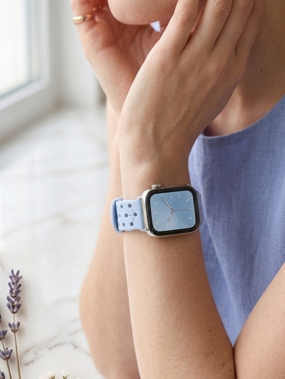 Light Blue Laser-Cut Silicone Watch Band - 38/40/41 mm